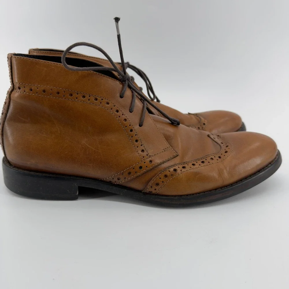 Johnston & Murphy Mens Tan Leather Wingtip Brogue Chukka Boots 8M‎